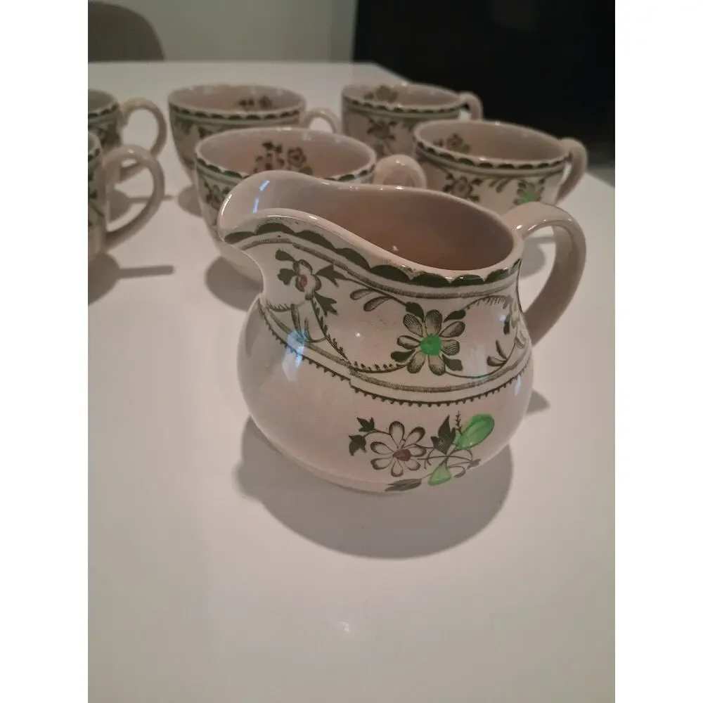 Vintage Johnson Brothers Provence Staffordshire Old Granite Creamer & 6 Cups Lot